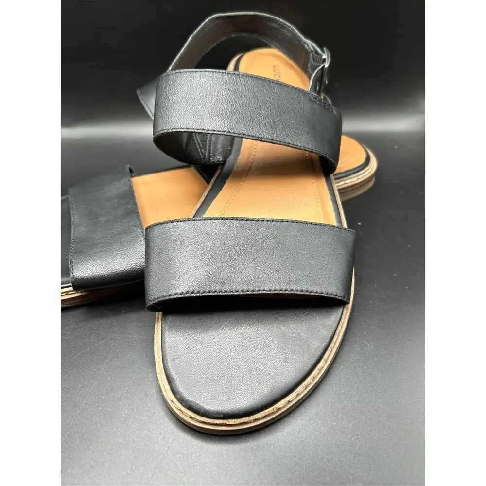Lucky Brand Kaimana Black Leather Strappy Sandals Adjustable Strap Women's 10
